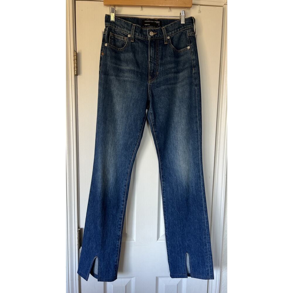 New VERONICA BEARD Keane Split Hem Straight-Leg Bright Blue High Rise Jeans 27 - Picture 2 of 8